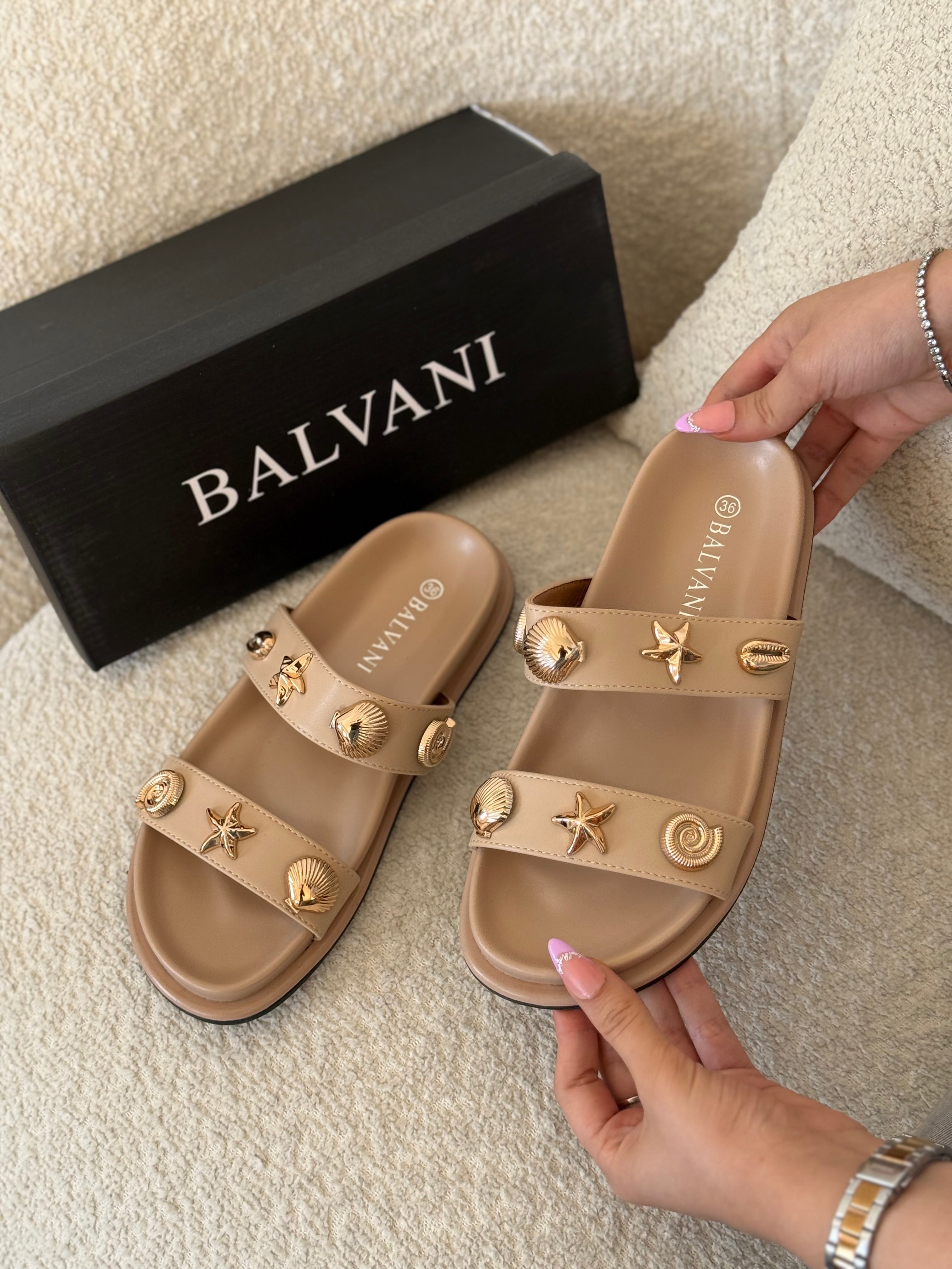 Mules coquillages Gold Beige