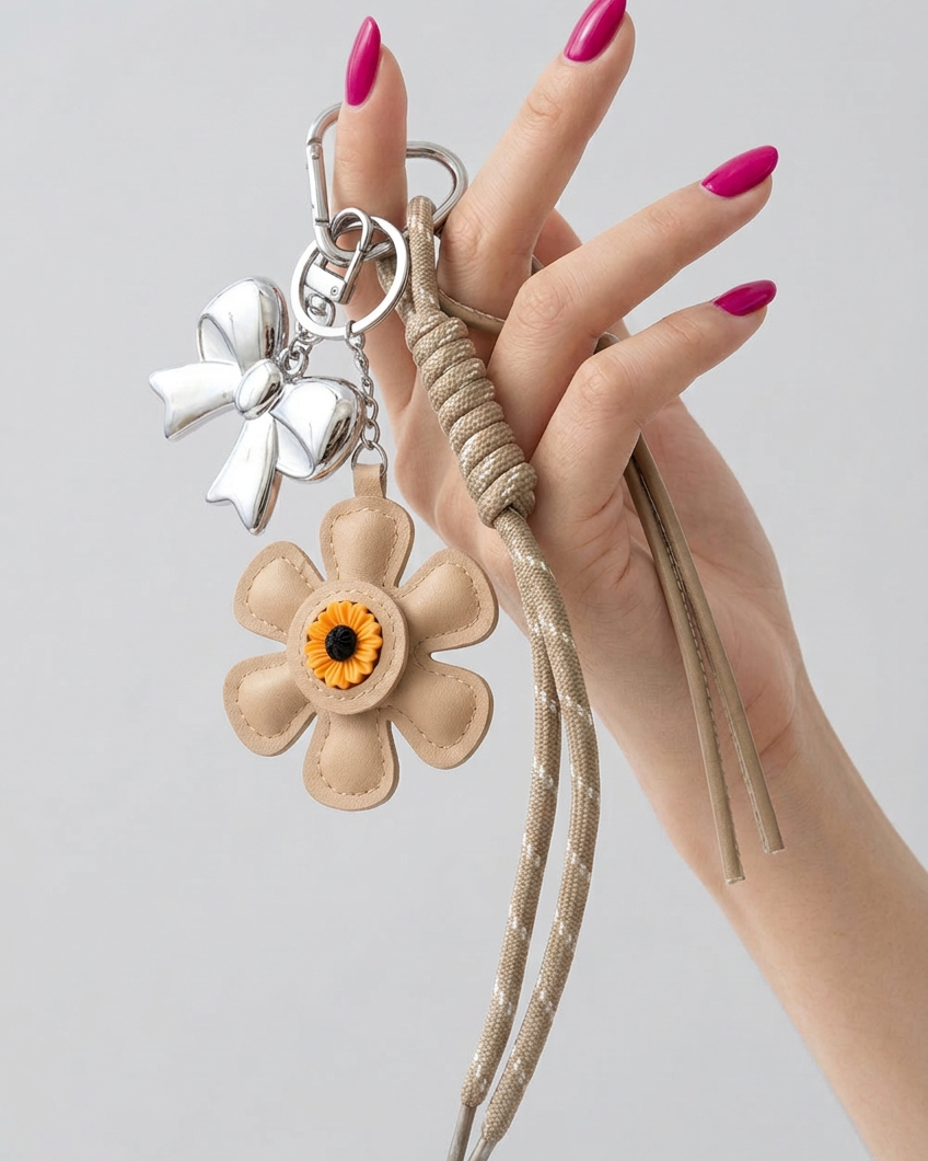 Porte clé fleur beige - hkstore