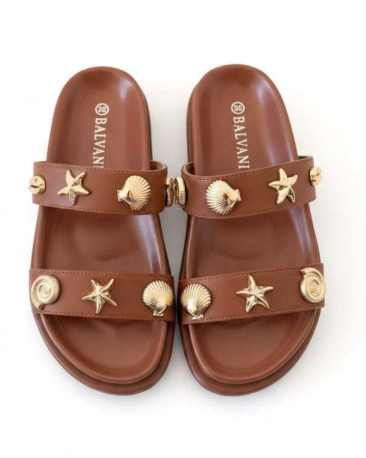 Mules coquillages Gold Brown