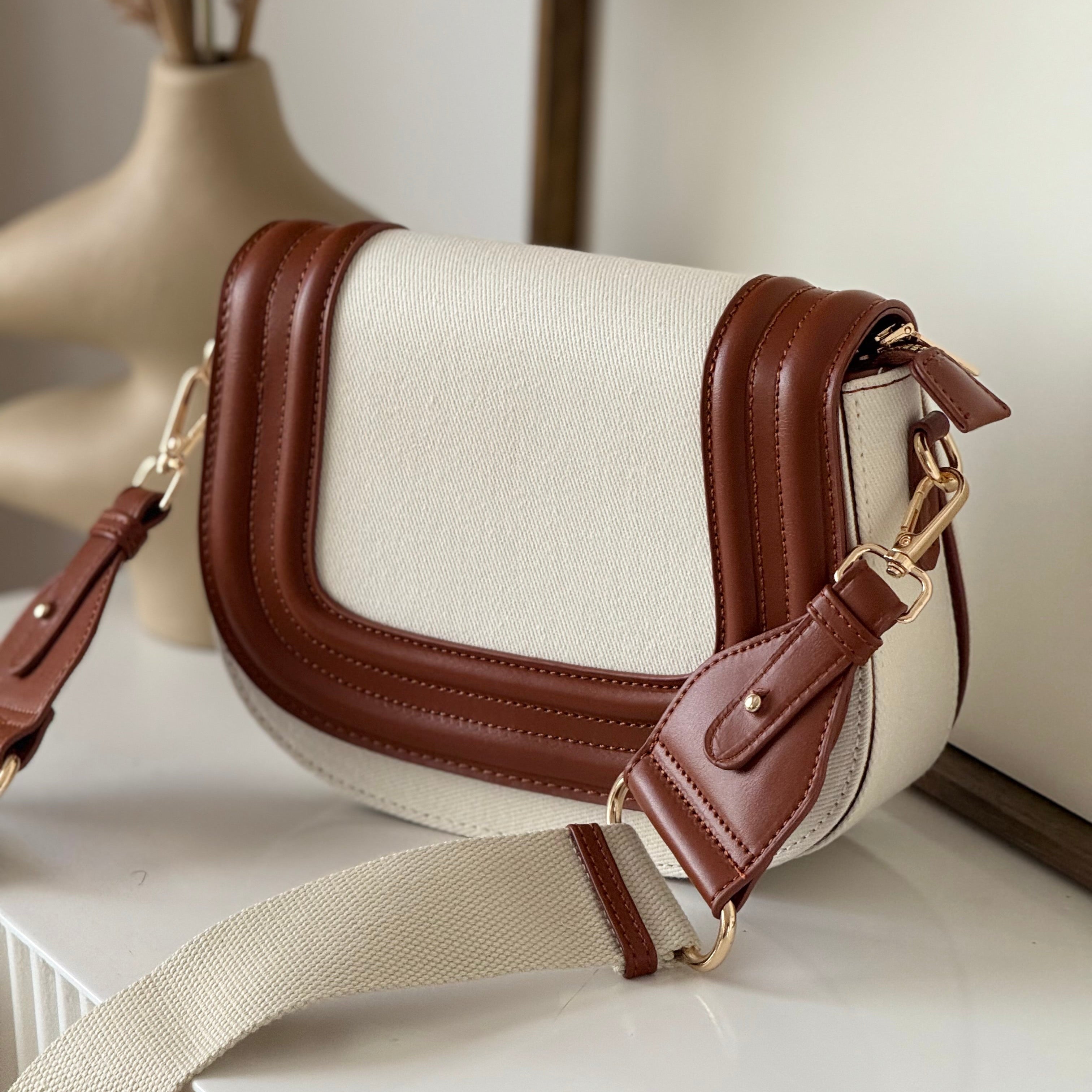 Sac L’iconique selle marron & blanc