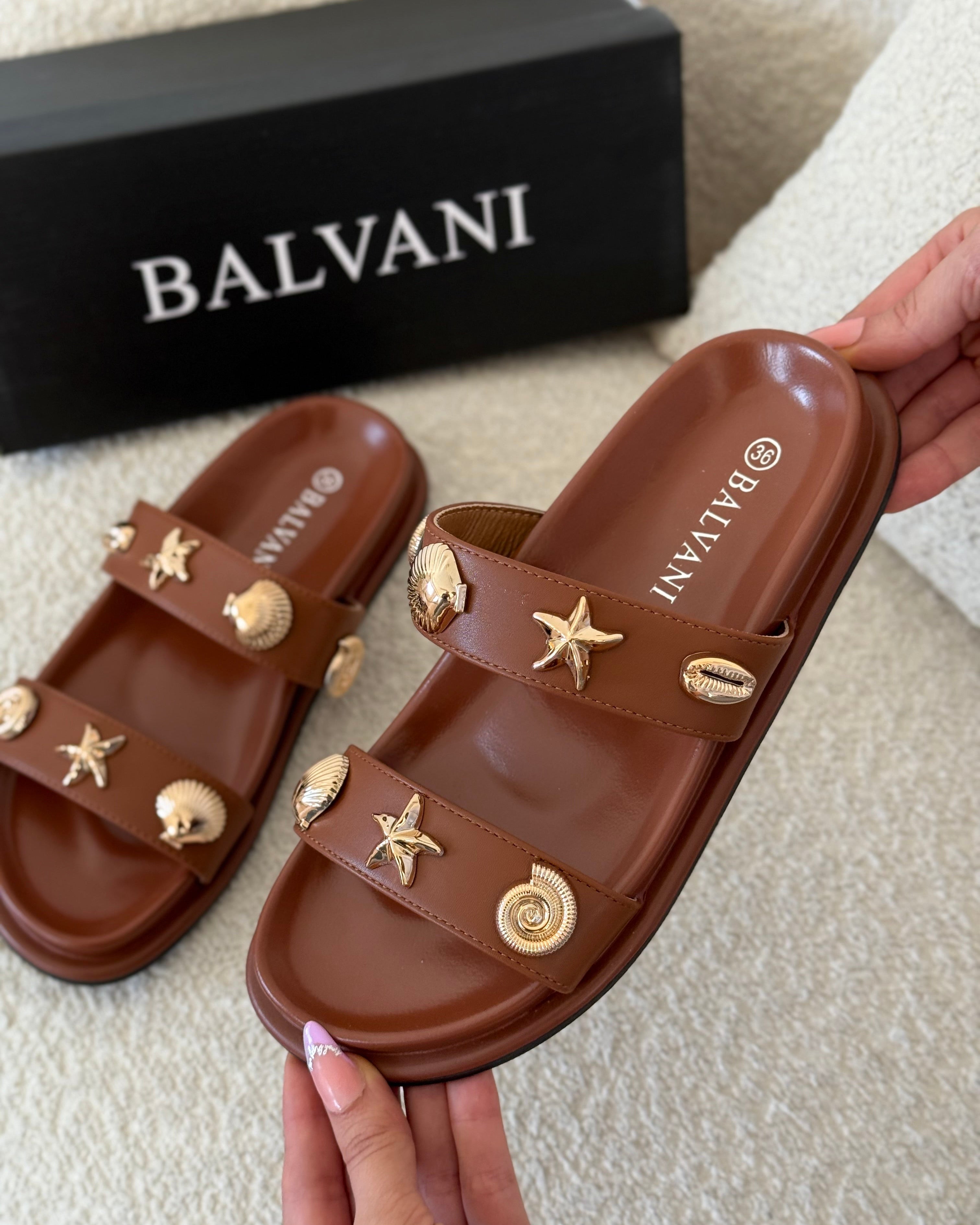 Mules coquillages Gold Brown