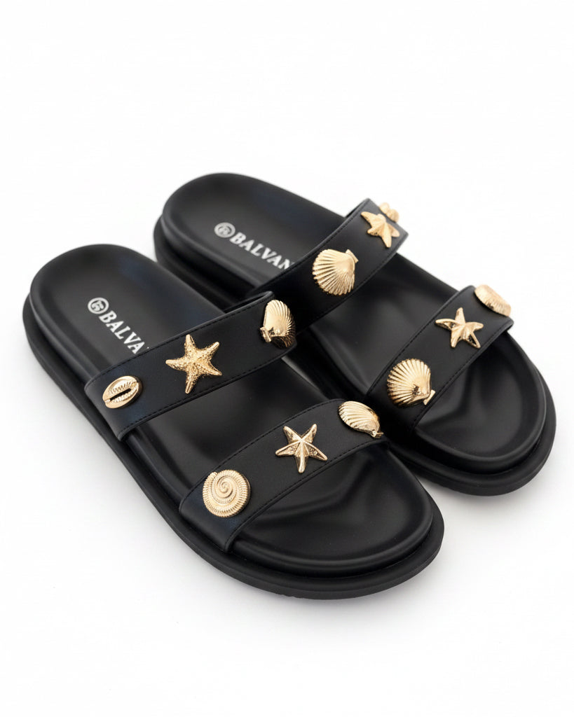 Mules coquillages Gold Black