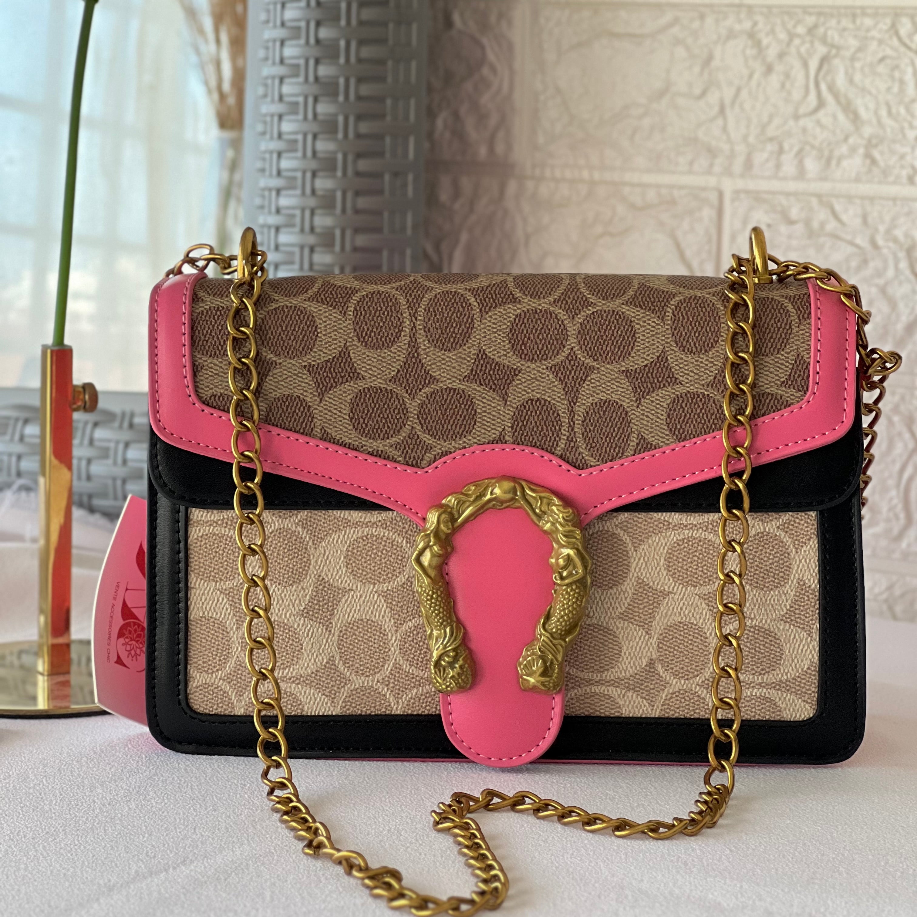 Sac Bandoulière signature rose et noir