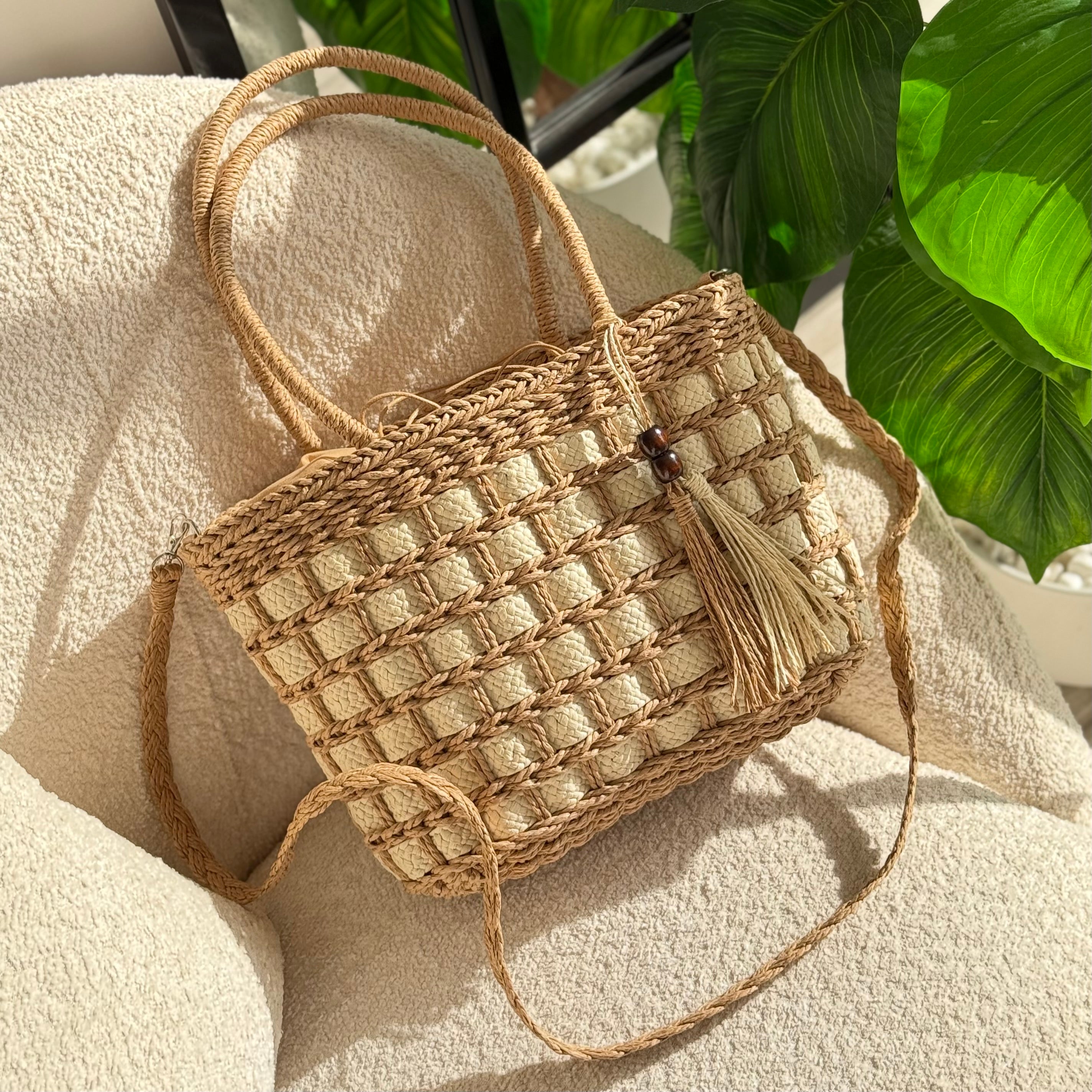Sac couffin blanc et beige promo