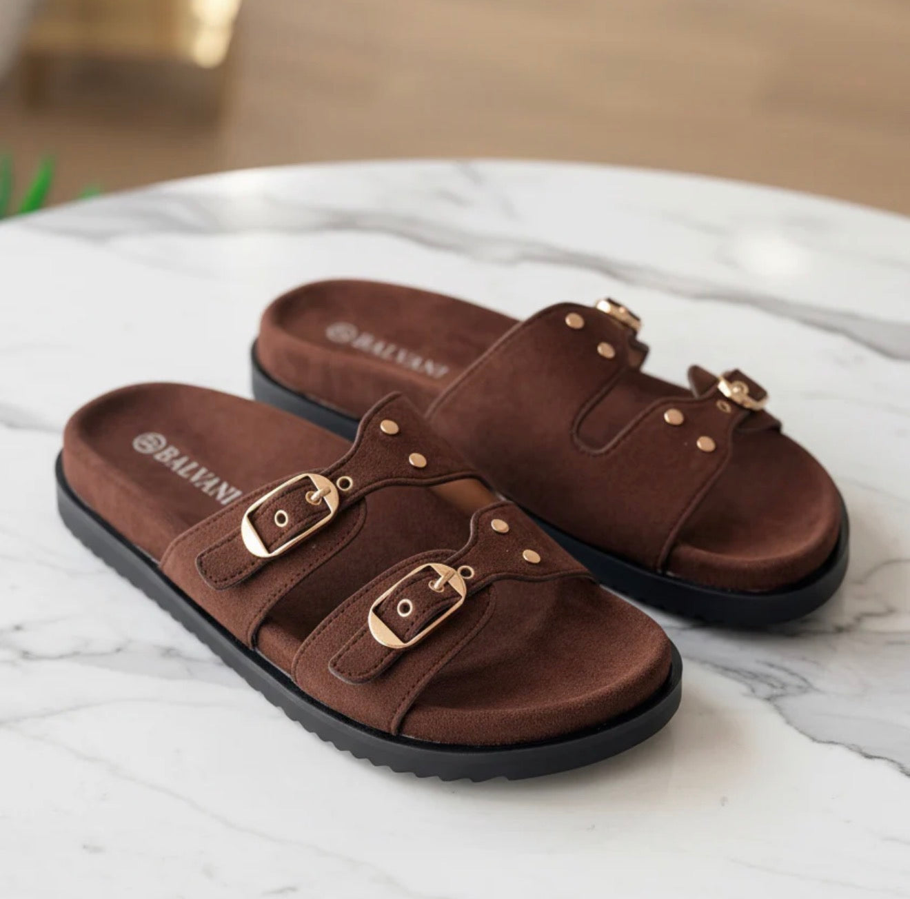 Mules daim Marron