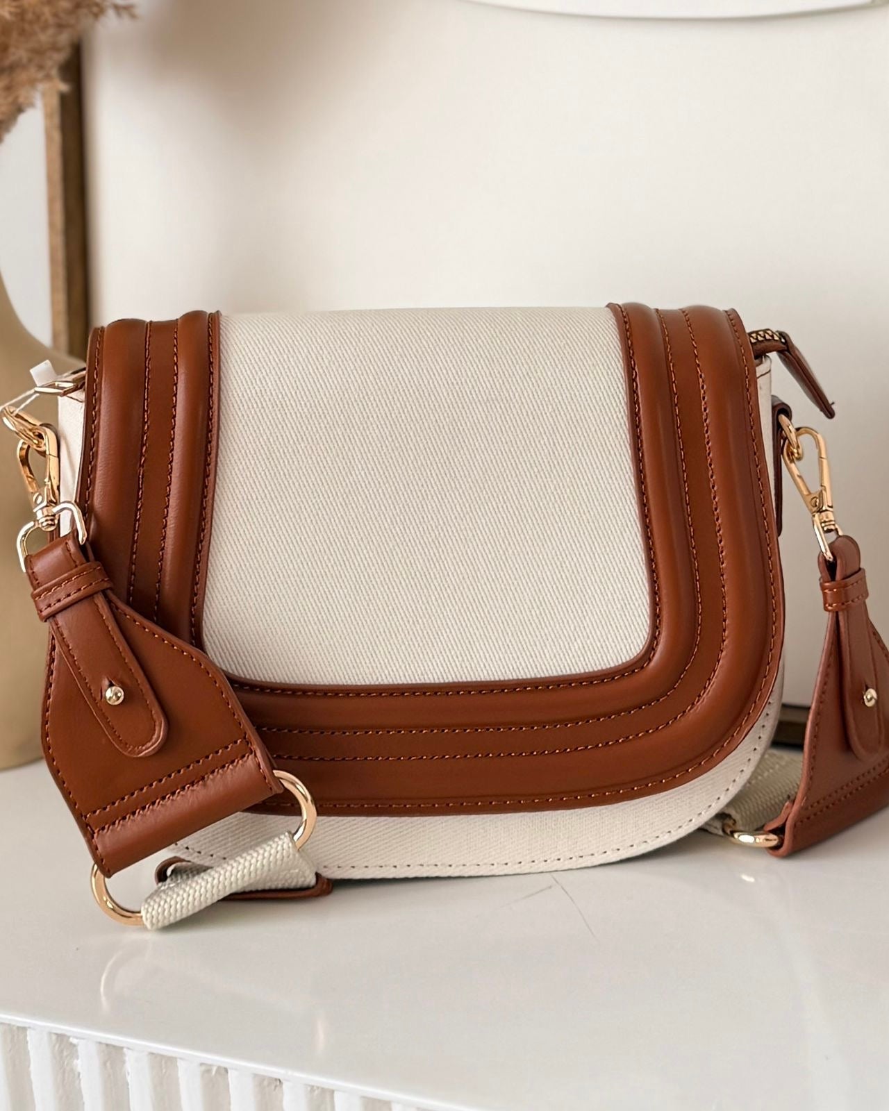 Sac L’iconique selle marron & blanc