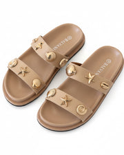 Mules coquillages Gold Beige