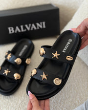 Mules coquillages Gold Black