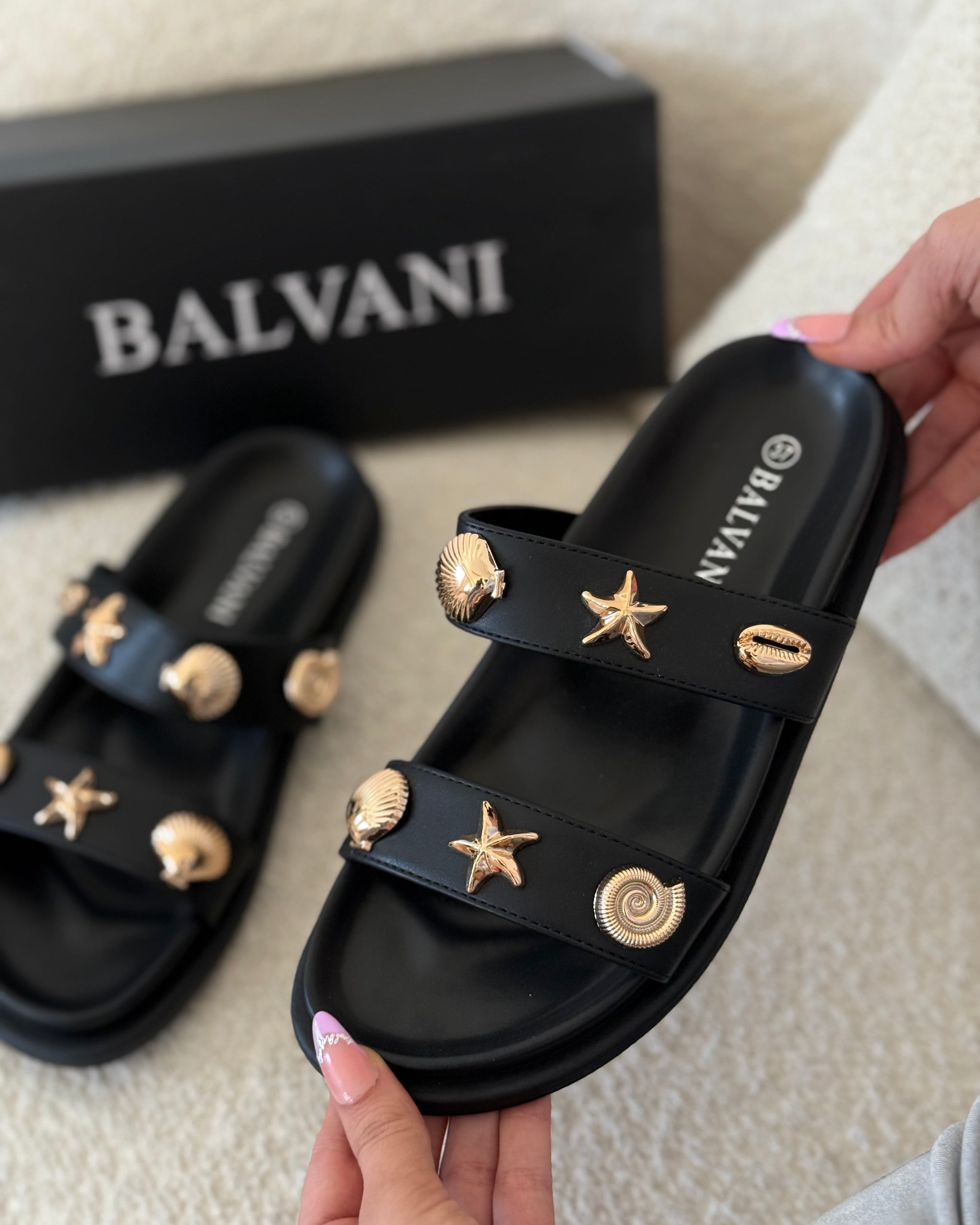 Mules coquillages Gold Black