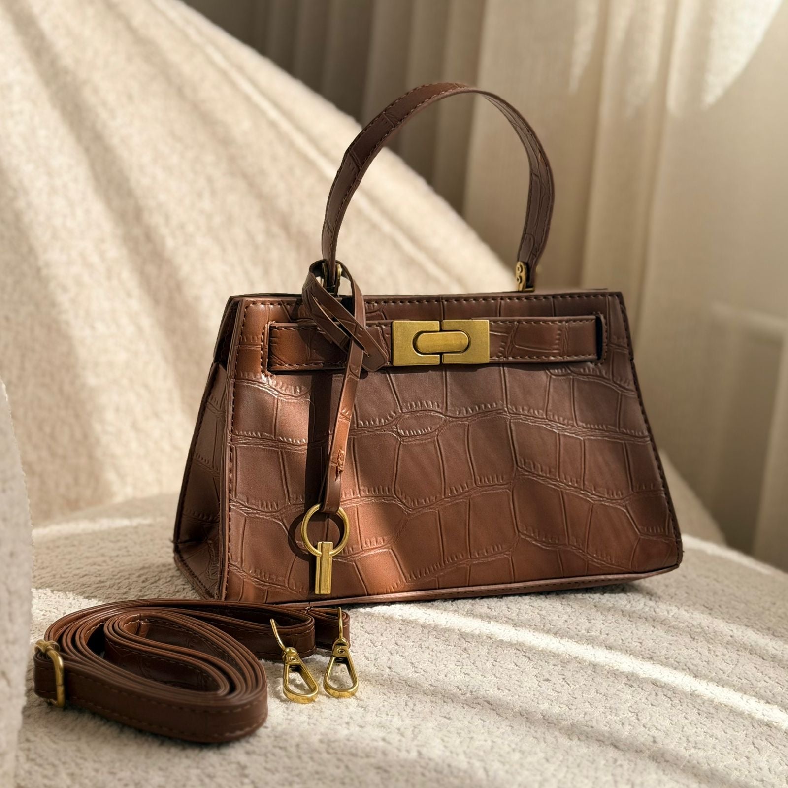 Sac à main  marron croco - hkstore