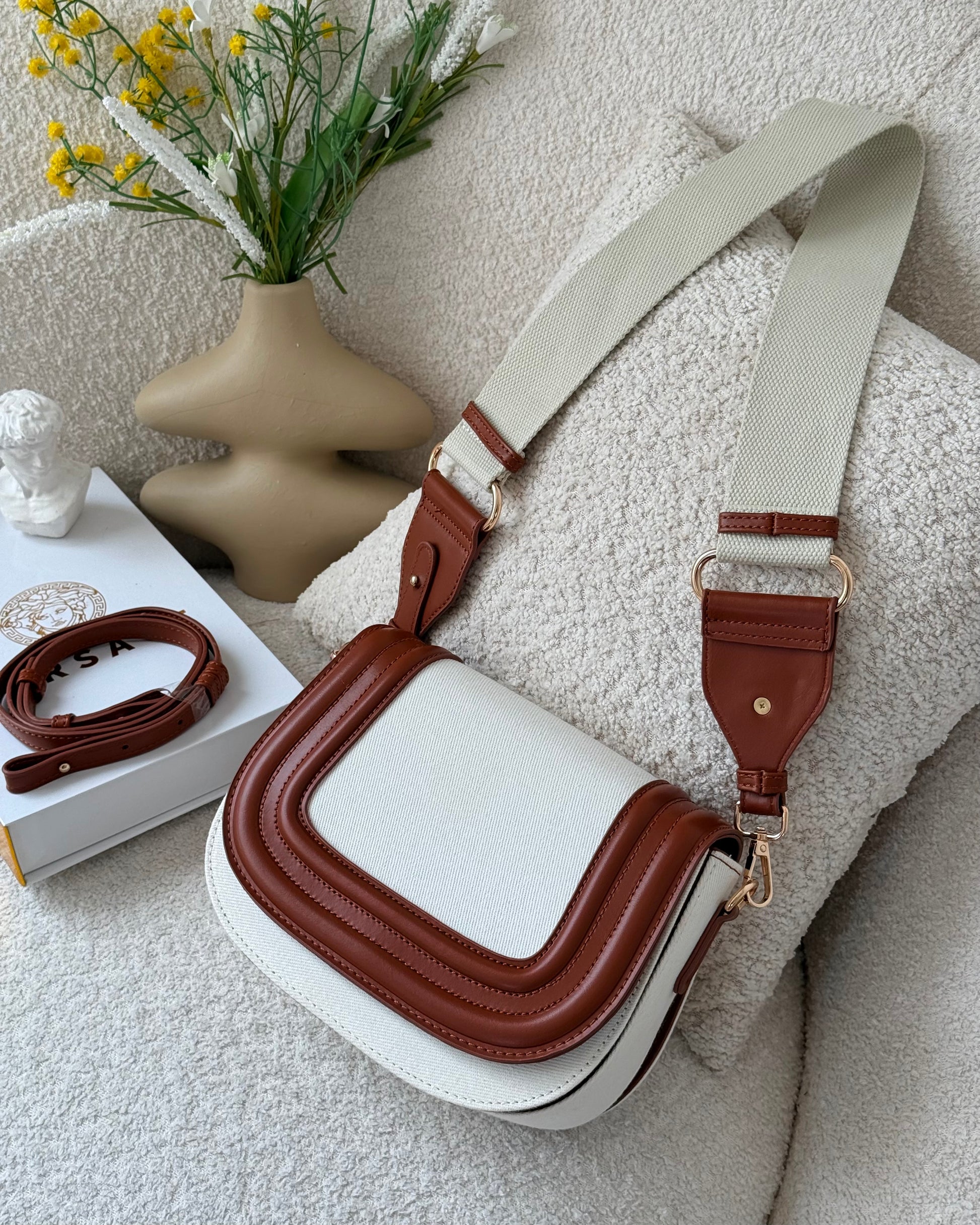 Sac L’iconique selle marron & blanc - hkstore
