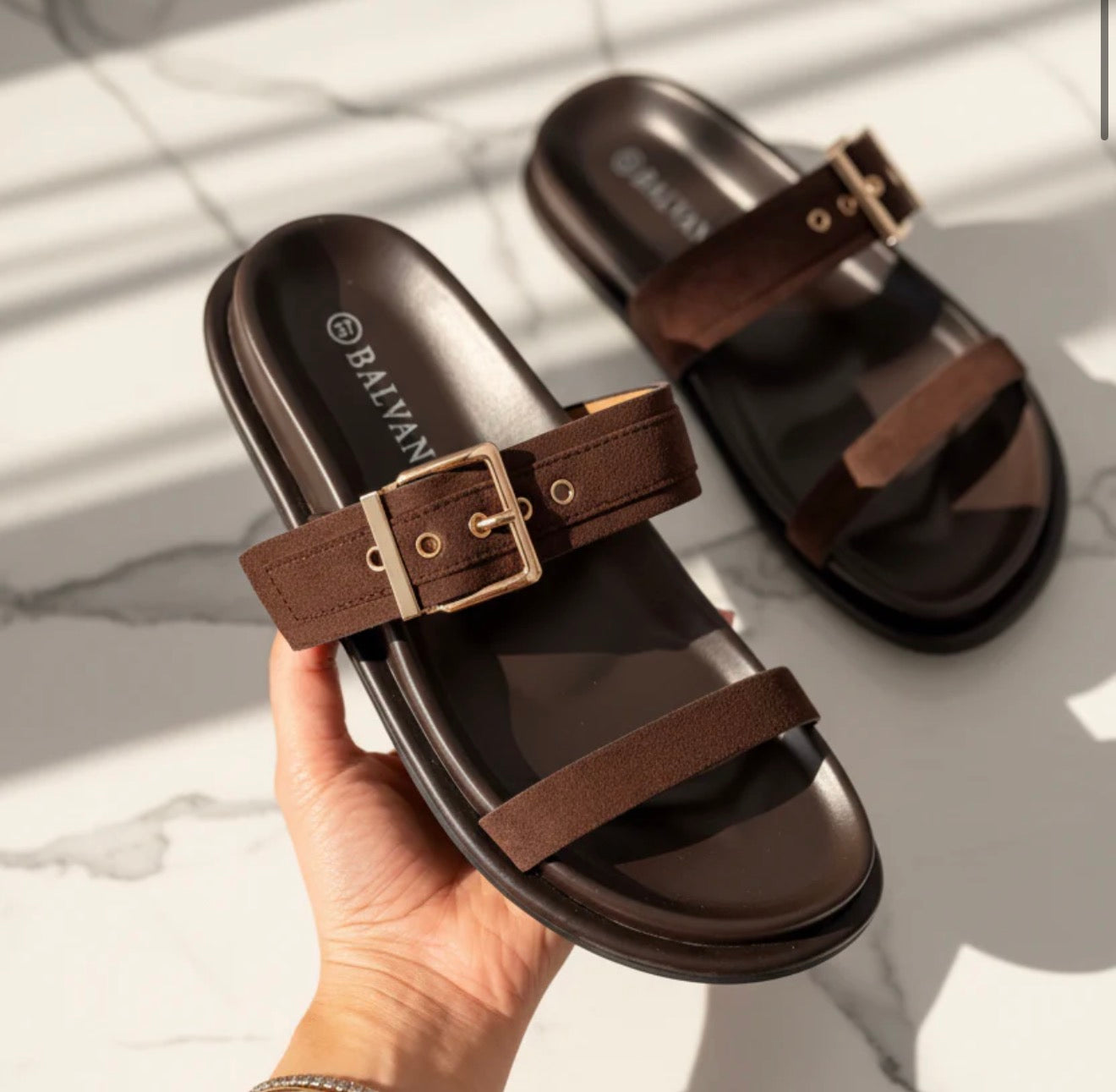 Mules Double Brides Dorées