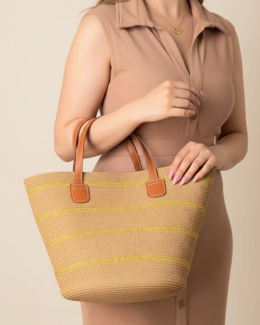 Sac couffin en paille dorée - hkstore