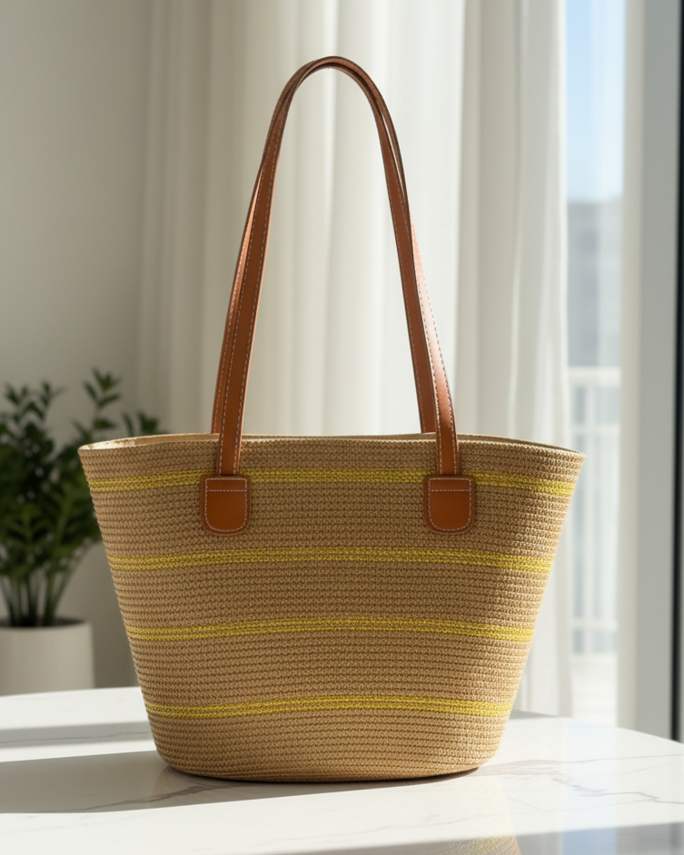 Sac couffin en paille dorée - hkstore