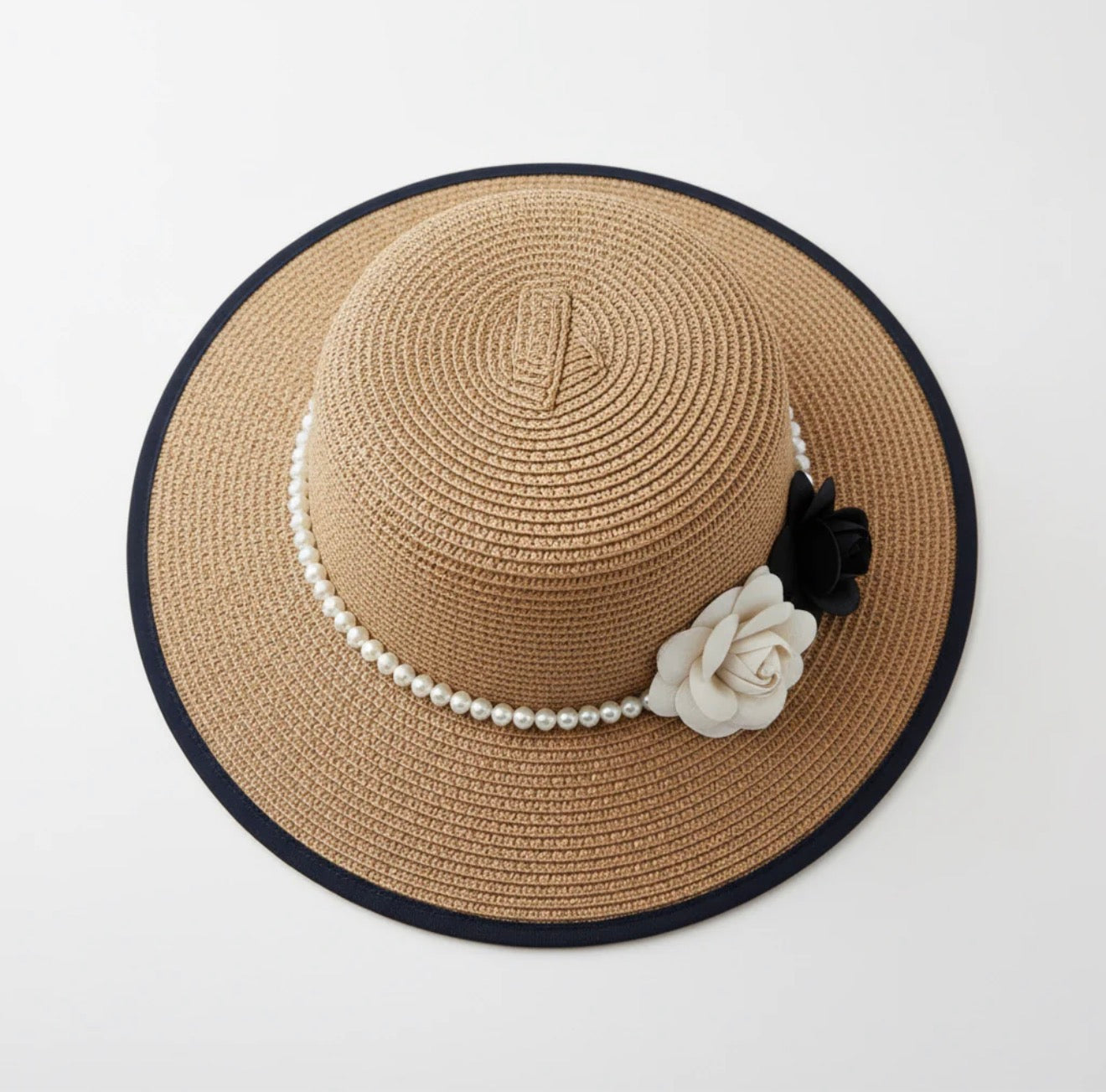 Chapeau en Paille Perlé & Fleurs