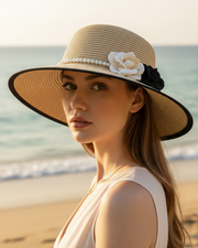 Chapeau en Paille Perlé & Fleurs