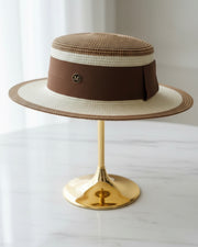 Chapeau bicolore avec Ruban marron