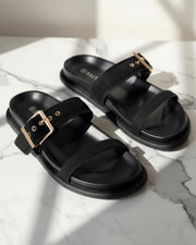 Mules Double Brides Dorées
