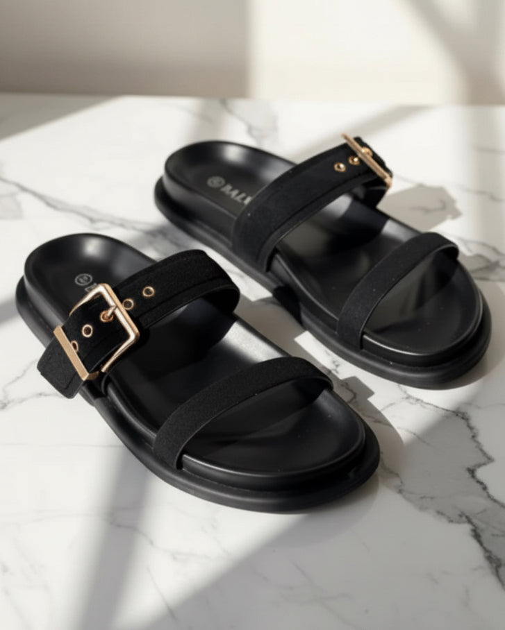 Mules Double Brides Dorées