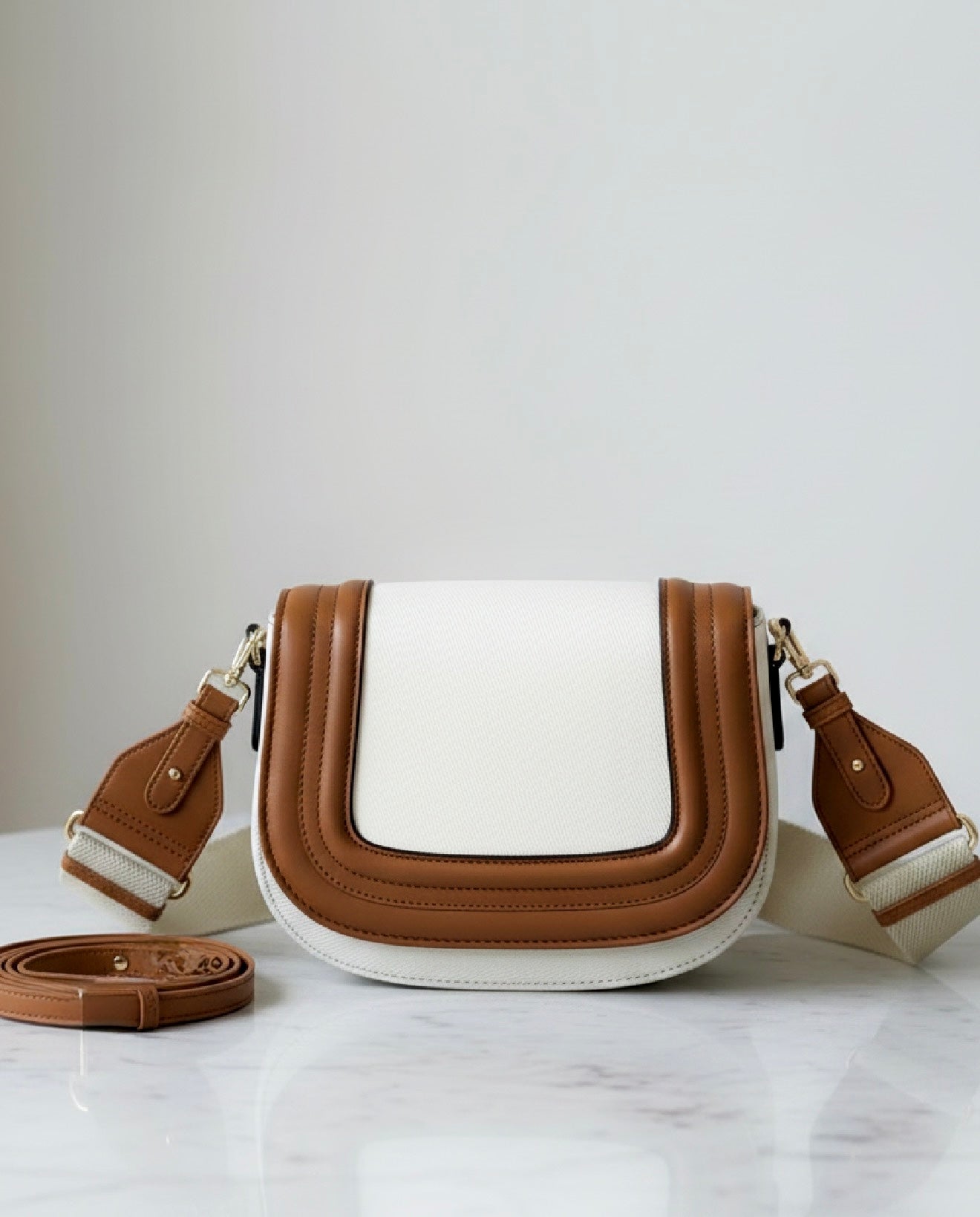 Sac L’iconique selle marron & blanc - hkstore