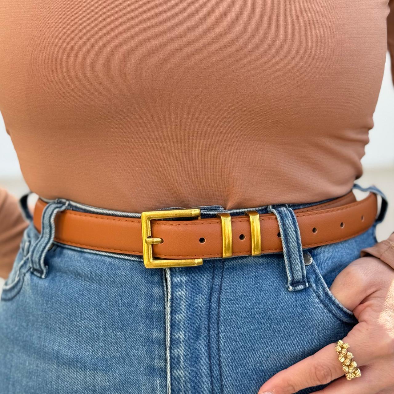 Ceinture Unie à Boucle Bronze