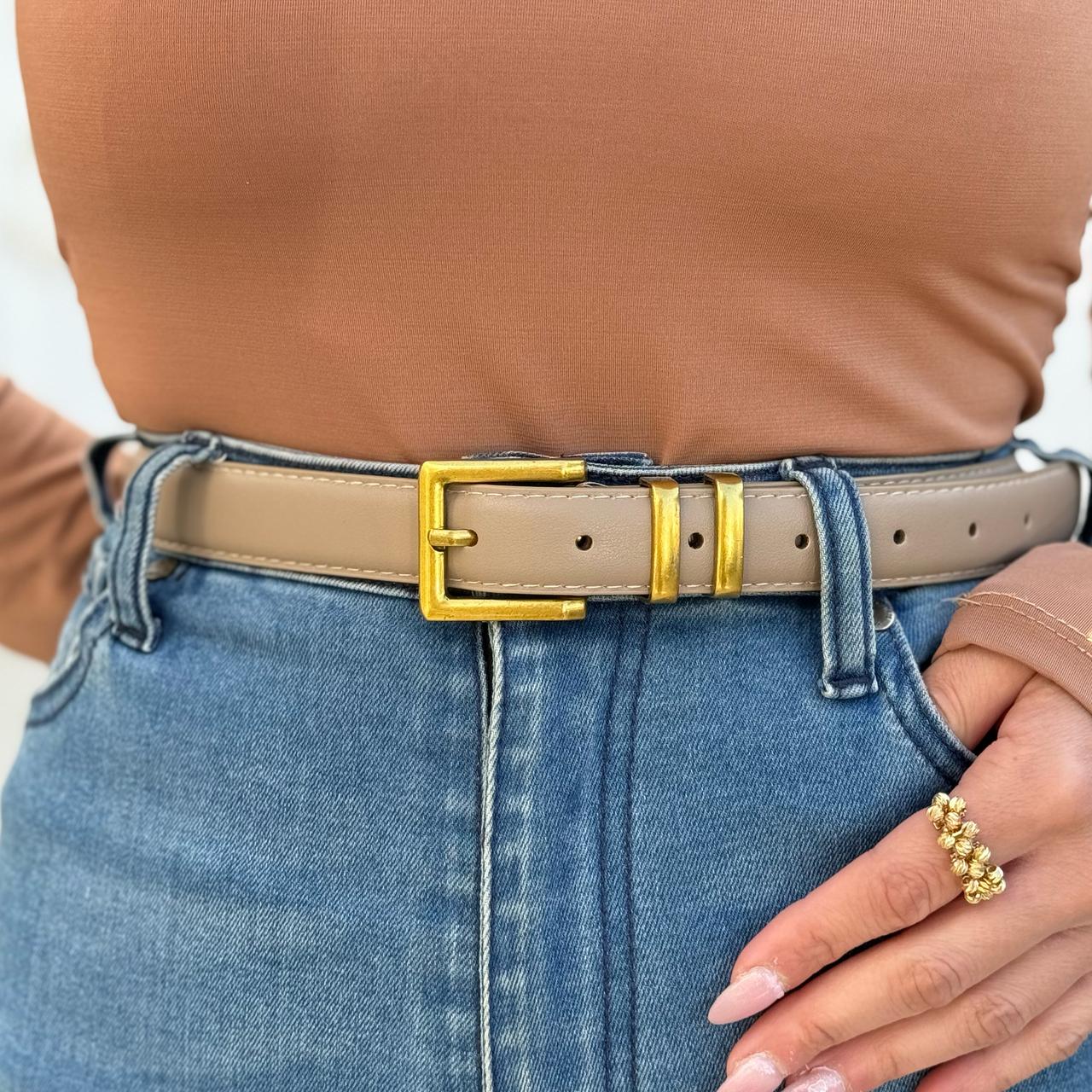 Ceinture Unie à Boucle Bronze