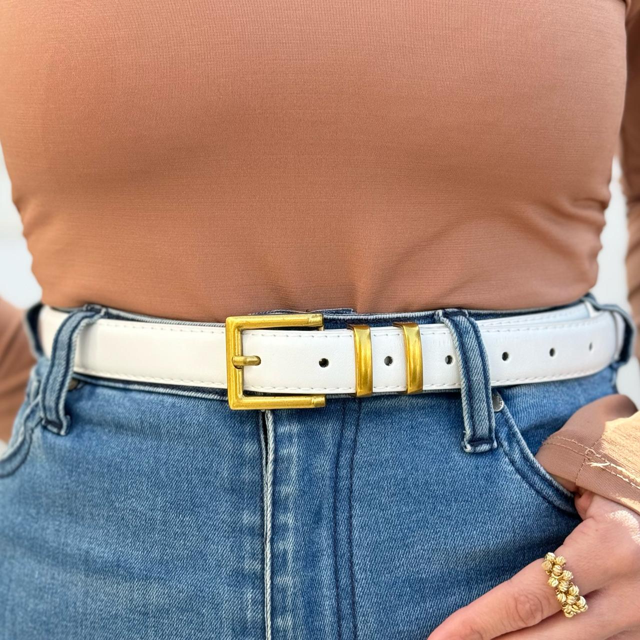 Ceinture Unie à Boucle Bronze